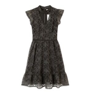 J.O.A. Floral Lace Choker Neck Fit & Flare Dress Charcoal Gray | Size Small NWT